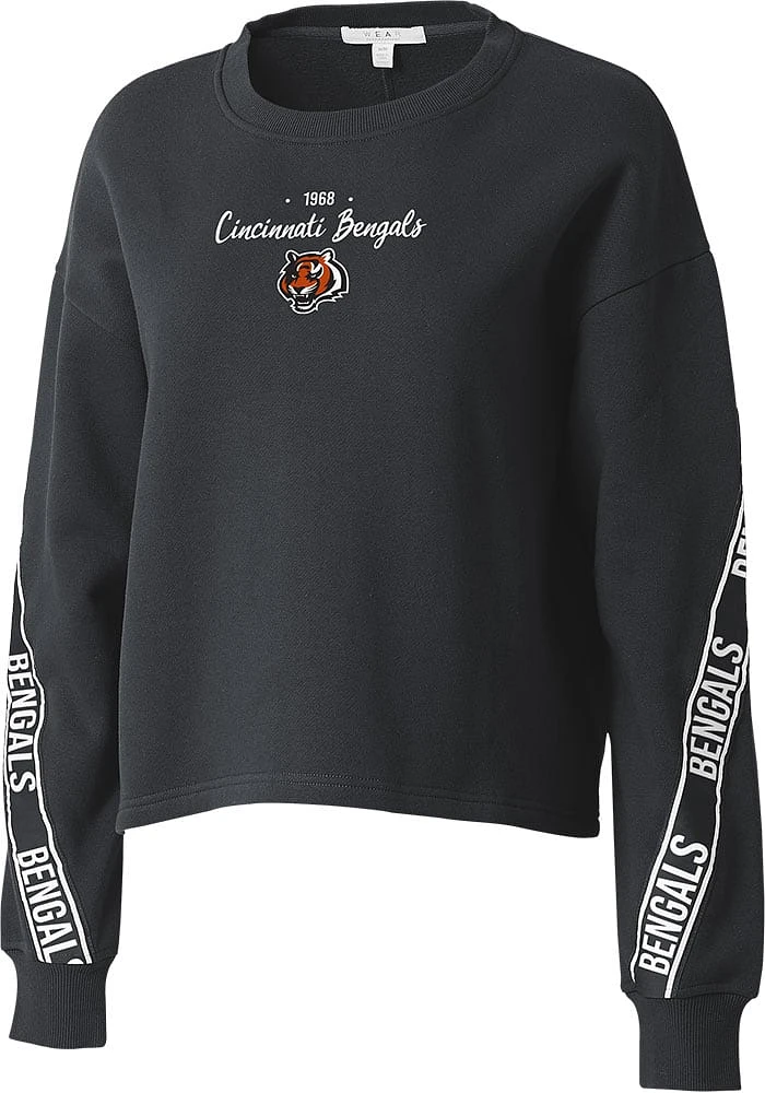 WEAR by Erin Andrews Cincinnati Bengals Womens Black Taping Crew Sweatshirt