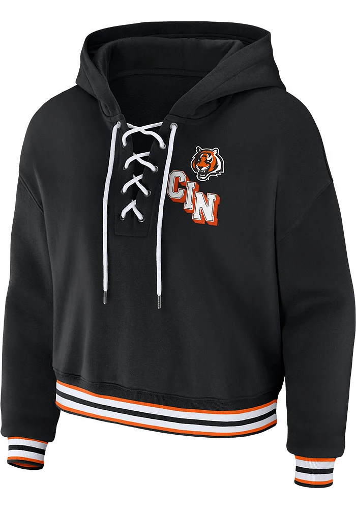 WEAR by Erin Andrews Cincinnati Bengals Womens Black Lace Up Edition Hooded Sweatshirt