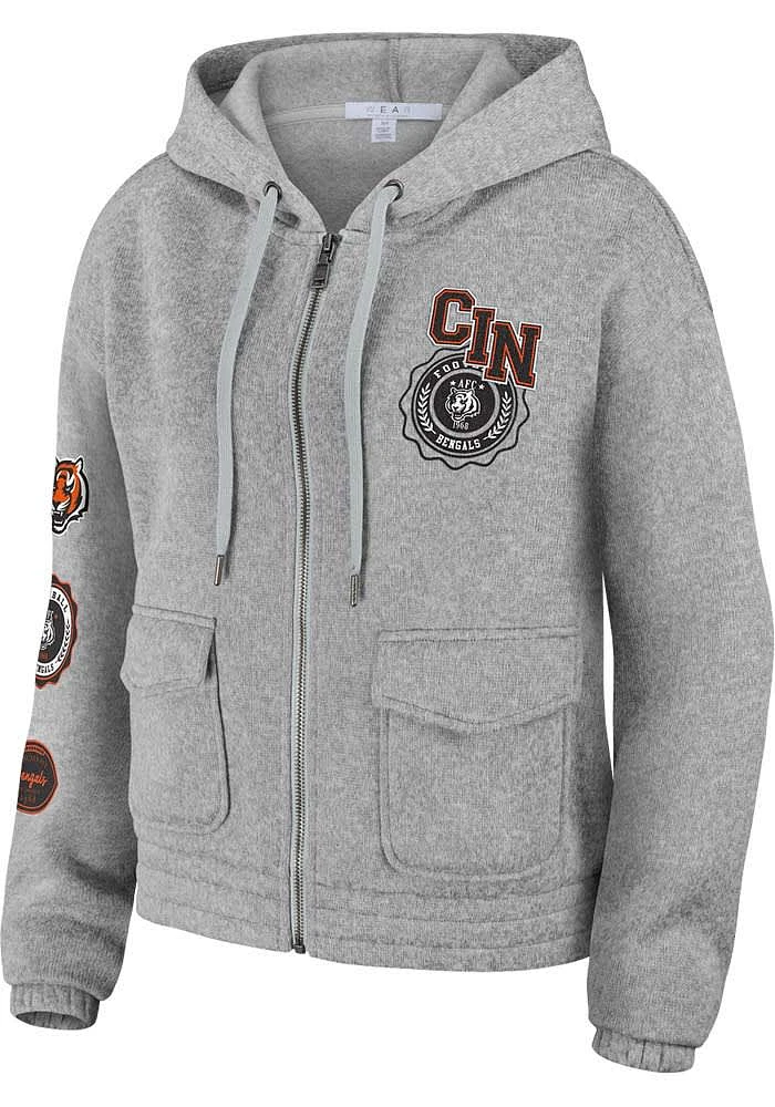 WEAR by Erin Andrews Cincinnati Bengals Womens Grey Cropped Long Sleeve Full Zip Jacket