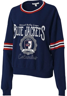 WEAR by Erin Andrews Columbus Blue Jackets Womens Navy Crest Crew Sweatshirt