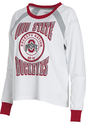 WEAR by Erin Andrews Ohio State Buckeyes Womens White Vintage LS Tee