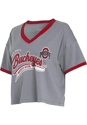 WEAR by Erin Andrews Ohio State Buckeyes Womens Grey Boxy Short Sleeve T-Shirt