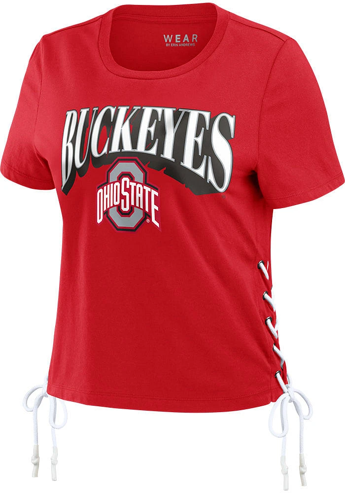 WEAR by Erin Andrews Ohio State Buckeyes Womens Red Lace-up Short Sleeve T-Shirt