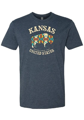 Kansas Navy Blue Pattern Buffalo Short Sleeve Fashion T Shirt