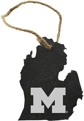 Michigan Wolverines Slate State Shape Ornament - Grey
