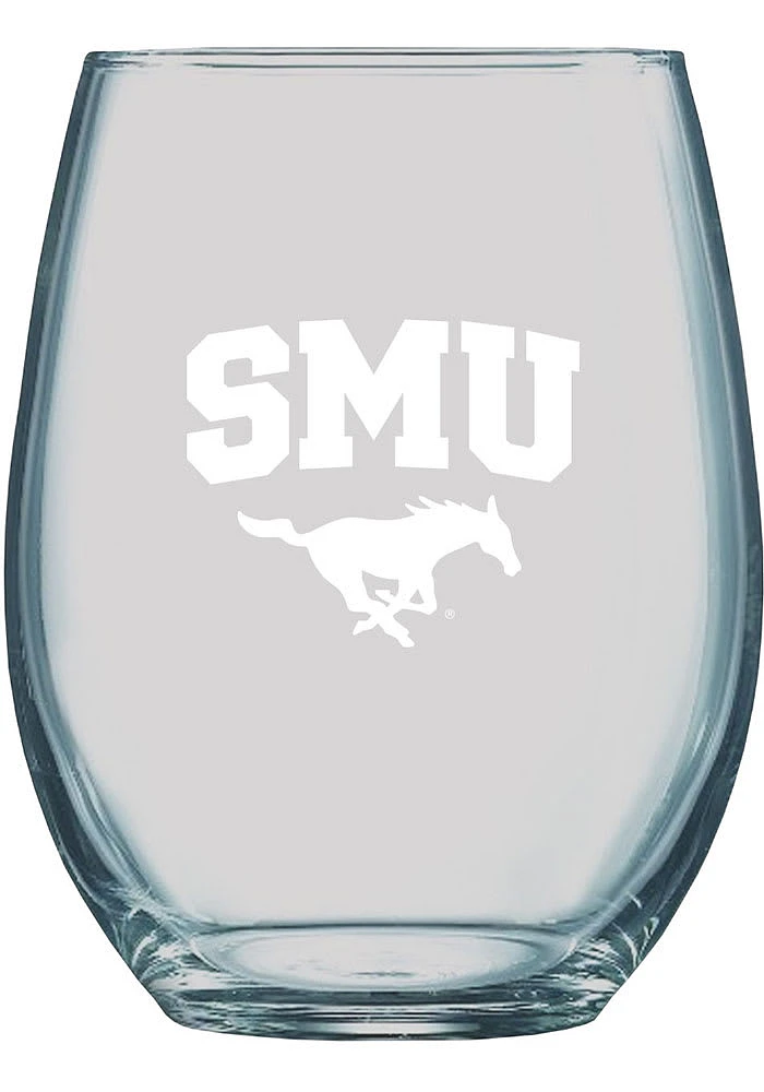 SMU Mustangs 21oz Logo Engraved Stemless Wine Glass - White
