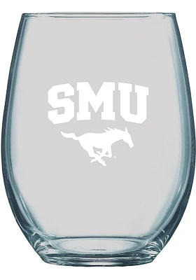 SMU Mustangs 21oz Logo Engraved Stemless Wine Glass - White