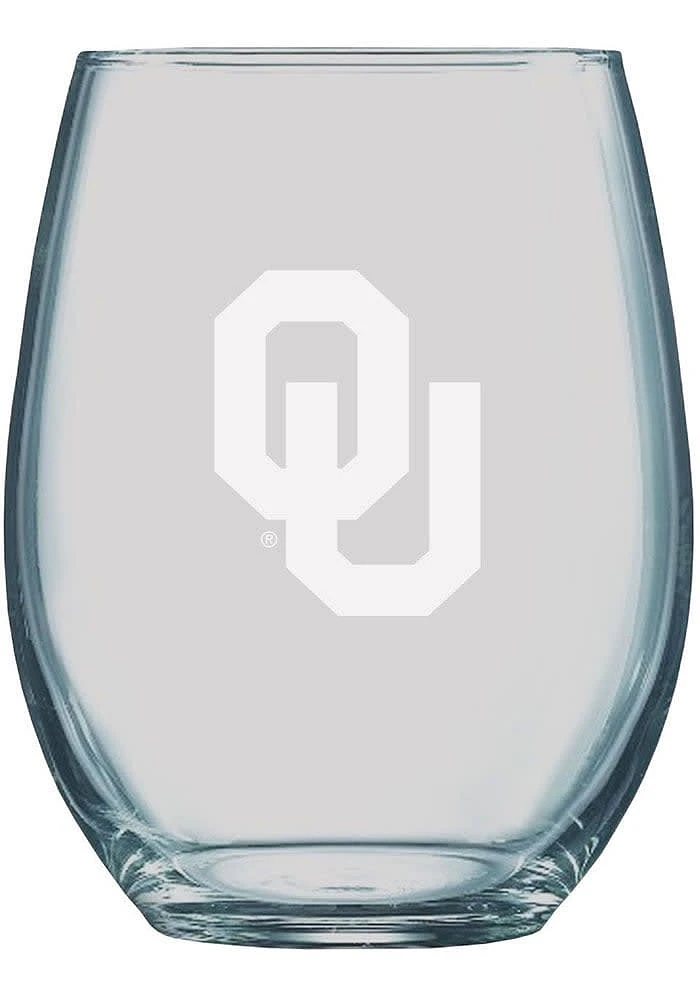 Oklahoma Sooners 21oz Etched Stemless Wine Glass - White