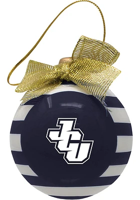 John Carroll Blue Streaks Ceramic Bulb Ornament - Navy Blue