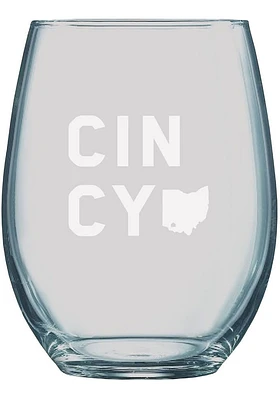 Cincinnati 21oz Engraved Stemless Wine Glass - White