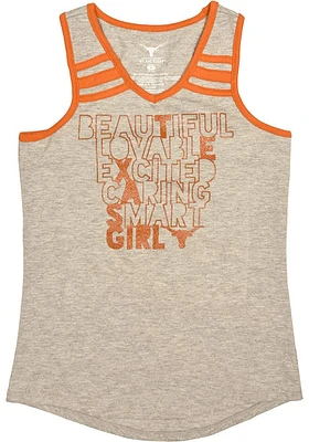 Texas Longhorns Girls Grey Etta Short Sleeve Tank Top
