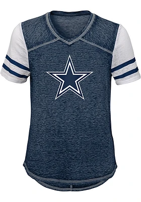 Dallas Cowboys Girls Navy Blue Team Spirit Short Sleeve Fashion T-Shirt