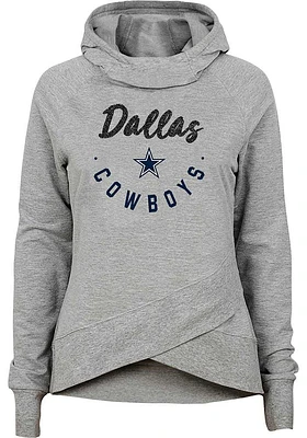 Dallas Cowboys Girls Grey Charge Funnel Neck Long Sleeve Hooded Sweatshirt