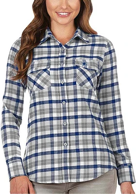 Antigua Dallas Cowboys Womens Instinct Flannel Long Sleeve Navy Blue Dress Shirt