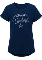 Dallas Cowboys Girls Navy Blue For The Love Dolman Short Sleeve Tee
