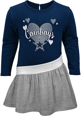 Dallas Cowboys Baby Girls Navy Blue All Hearts Short Sleeve Dress
