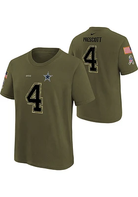Dak Prescott Dallas Cowboys Youth Olive Salute To Service Name and Number Player Tee