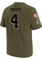 Dak Prescott Dallas Cowboys Youth Olive Salute To Service Name and Number Player Tee
