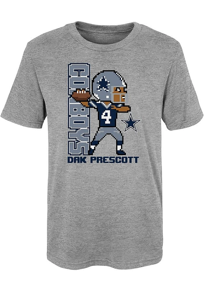Dak Prescott Dallas Cowboys Boys Grey Pixel Player Short Sleeve T-Shirt
