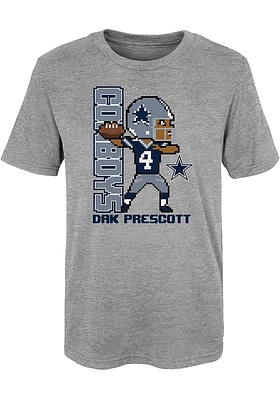 Dak Prescott  Dallas Cowboys Boys Grey Pixel Player Short Sleeve T-Shirt