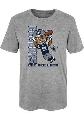 CeeDee Lamb  Dallas Cowboys Boys Grey Pixel Player Short Sleeve T-Shirt