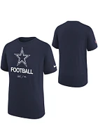 Nike Dallas Cowboys Youth Navy Blue Team Issue Sideline Short Sleeve T-Shirt