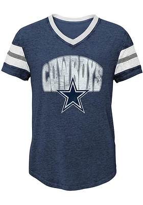 Dallas Cowboys Girls Navy Blue Catch The Wave Short Sleeve Fashion T-Shirt