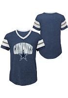 Dallas Cowboys Girls Navy Blue Catch The Wave Short Sleeve Fashion T-Shirt