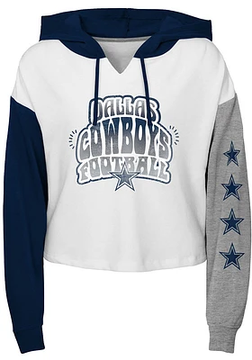 Dallas Cowboys Girls White Color Run Long Sleeve Hooded Sweatshirt
