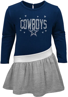 Dallas Cowboys Toddler Navy Blue Heart To Long Sleeve Dress