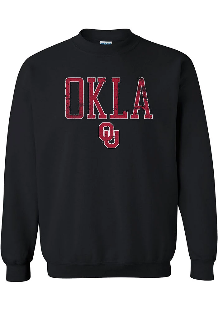 Oklahoma Sooners Mens Black Arch Distressed Long Sleeve Crew Sweatshirt