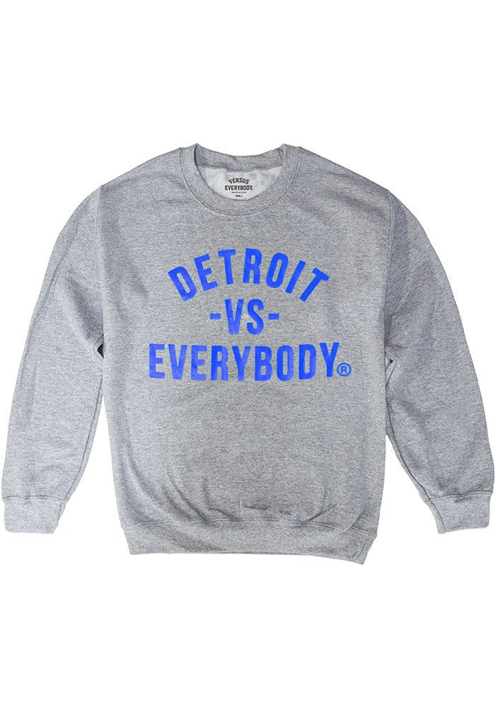 Detroit Mens Grey Vs Everybody Long Sleeve Crew Sweatshirt
