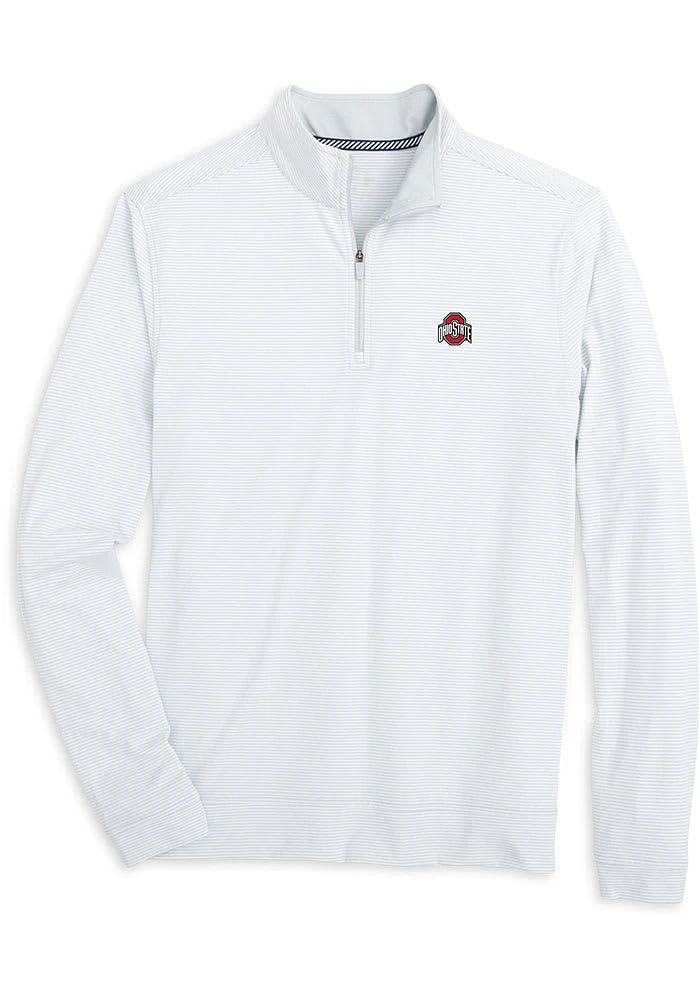 Ohio State Buckeyes Mens Grey Heather Micro-stripe Long Sleeve Qtr Zip Pullover