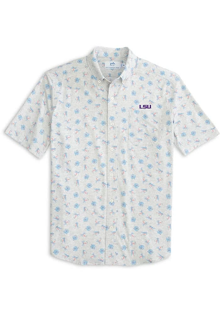 LSU Tigers Mens Grey Intercoastal Short Sleeve Dress Shirt