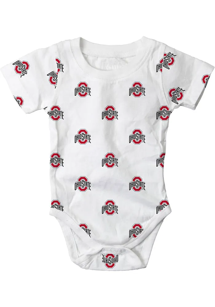 Wes and Willy Ohio State Buckeyes Baby Red All Over Print Short Sleeve One Piece