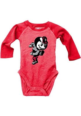 Wes and Willy Ohio State Buckeyes Baby Red Raglan Long Sleeve One Piece