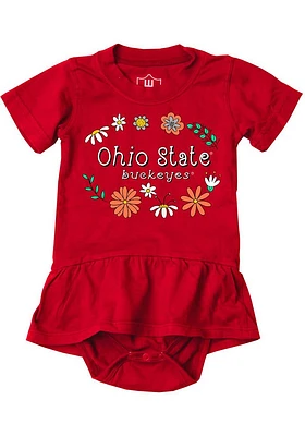 Wes and Willy Ohio State Buckeyes Baby Red Jersey Floral Short Sleeve One Piece