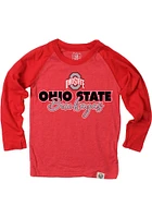 Wes and Willy Ohio State Buckeyes Boys Red Raglan Arch Script Name Drop Long Sleeve T-Shirt