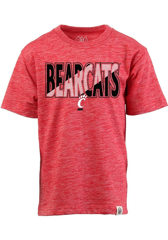 Wes and Willy Cincinnati Bearcats Boys Red Cloudy Yarn Block Name Short Sleeve Fashion Tee