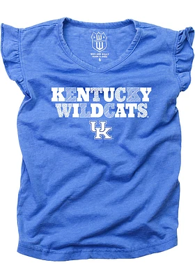 Wes and Willy Kentucky Wildcats Toddler Girls Blue Ruffle Multi Font Short Sleeve T-Shirt