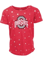 Wes and Willy Ohio State Buckeyes Girls Red Shimmer Star Short Sleeve Fashion T-Shirt