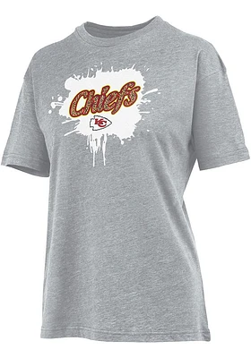 Kansas City Chiefs Womens Grey Cheetah Short Sleeve T-Shirt