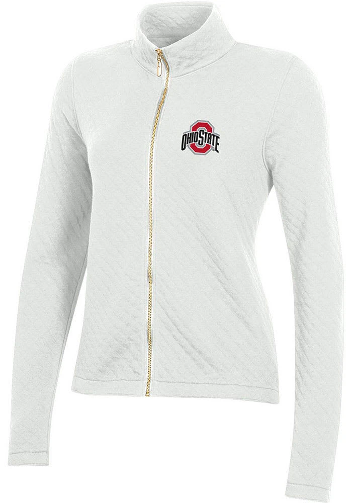 Gear for Sports Ohio State Buckeyes Womens White Relaxed Quilted Long Sleeve Full Zip Jacket