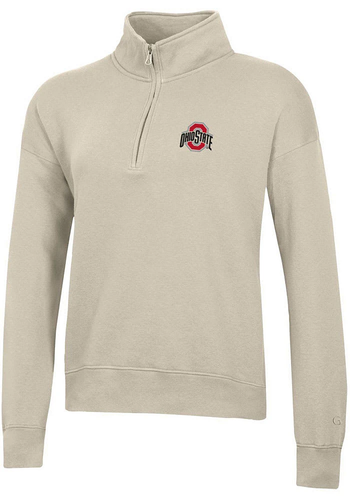 Gear for Sports Ohio State Buckeyes Womens Oatmeal Big Cotton Qtr Zip