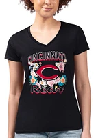 4Her Cincinnati Reds Womens Flowers Fitted Design Short Sleeve T-Shirt