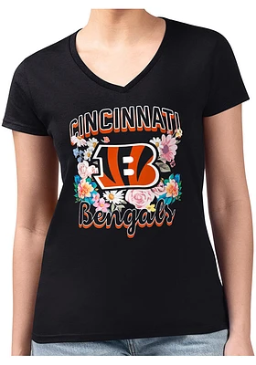 4Her Cincinnati Bengals Womens Flowers Fitted Design Short Sleeve T-Shirt