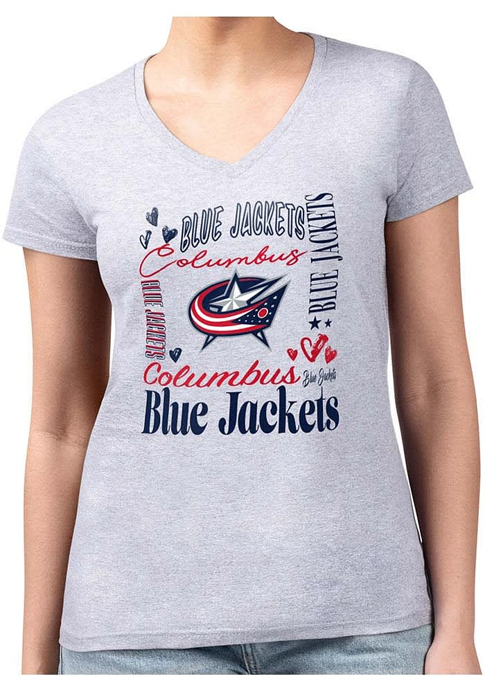 4Her Columbus Blue Jackets Womens Collage Fitted Design Short Sleeve T-Shirt