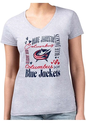 4Her Columbus Blue Jackets Womens Collage Fitted Design Short Sleeve T-Shirt