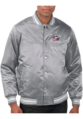 Starter Columbus Blue Jackets Mens Grey Stacked Logo Medium Weight Jacket