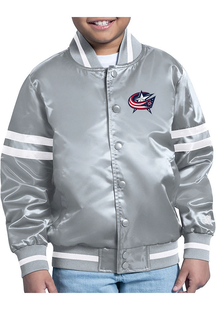 Starter Columbus Blue Jackets Youth Grey Shield Medium Weight Jacket